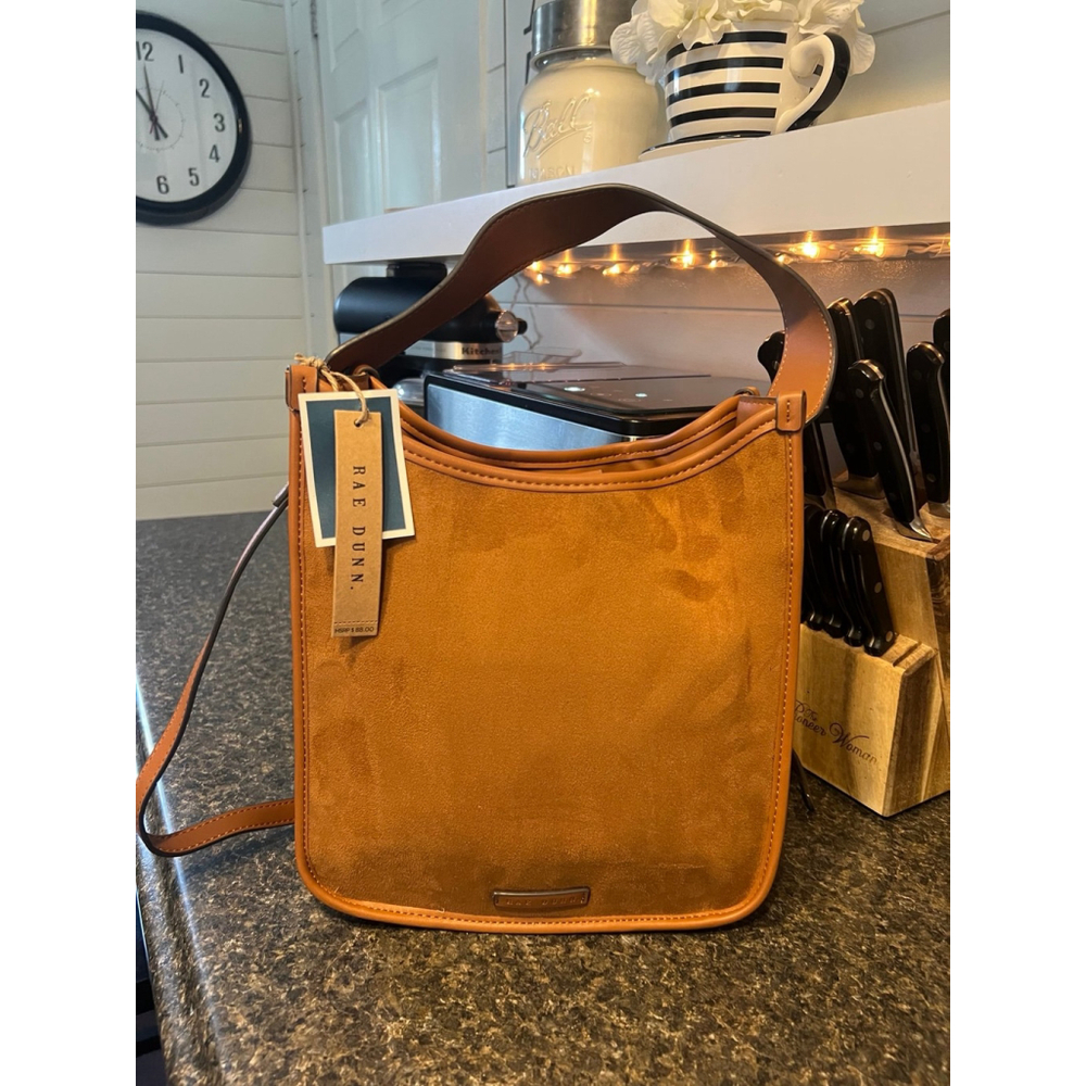 NWT Rae Dunn Rene Large Crossbody Caramel Grained Bag - Picture 7 of 11
